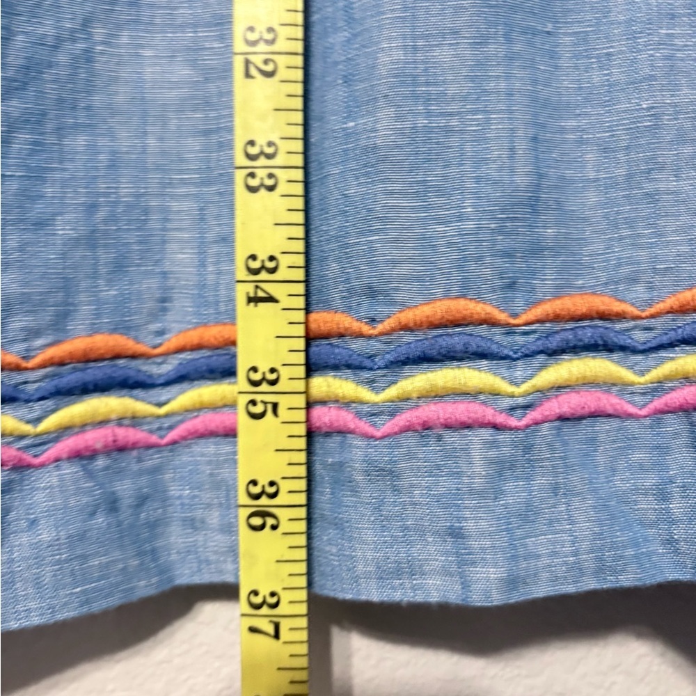 Talbots Chambray Colorful Scalloped Embroidery Shift Dress Sleeveless Back Zip - Picture 13 of 16
